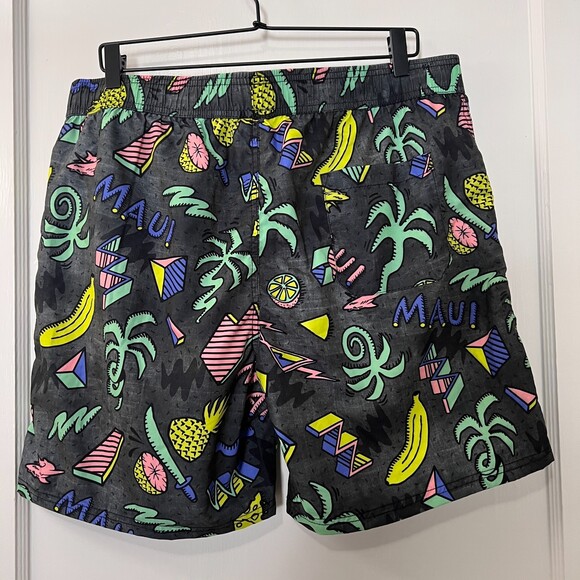 Maui and Sons Black Island Slice Swim Trunks Brief Liner Drawstring Men's XL - Picture 2 of 12